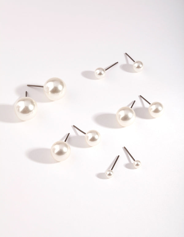 Silver Graduated Pearl Earring 5-Pack