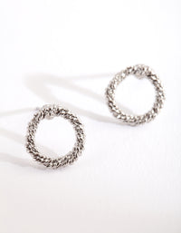 Silver Open Textured Circle Stud Earrings - link has visual effect only