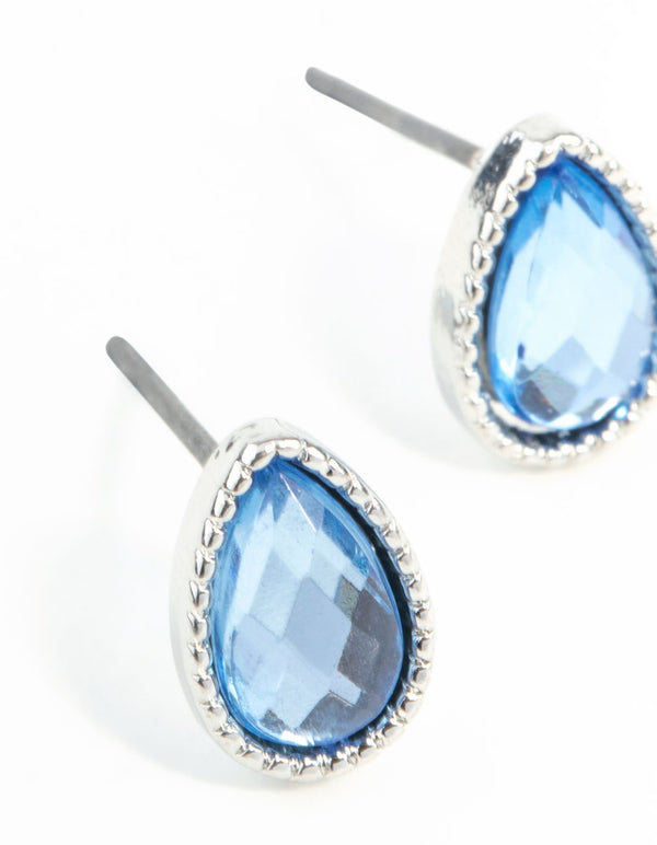 Blue Teardrop Stud Earrings