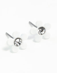 White Coated Mini 70s Dia Flower Stud Earrings - link has visual effect only