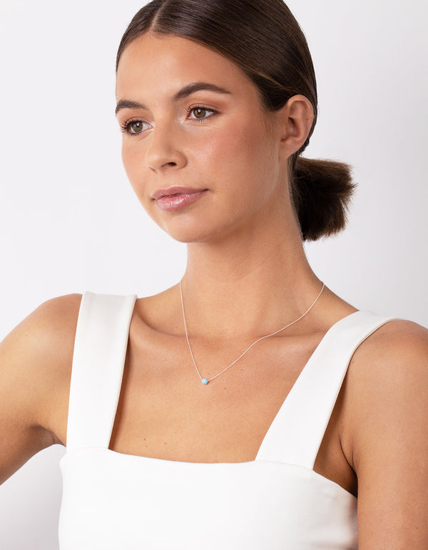 Sterling Silver Opalised Blue Bead Necklace