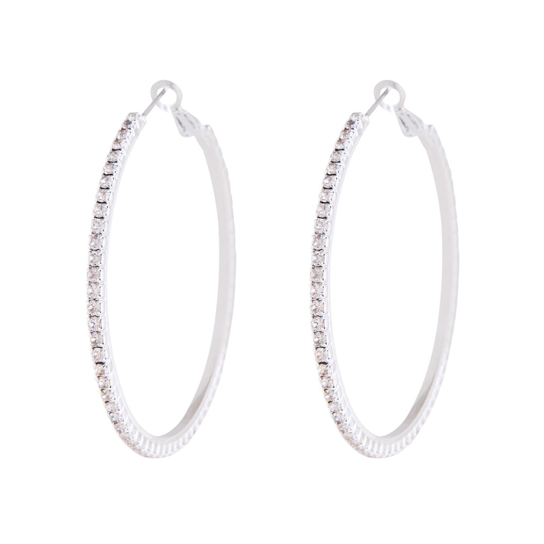Silver Square Edged Diamante Detailed Hoop Earrings