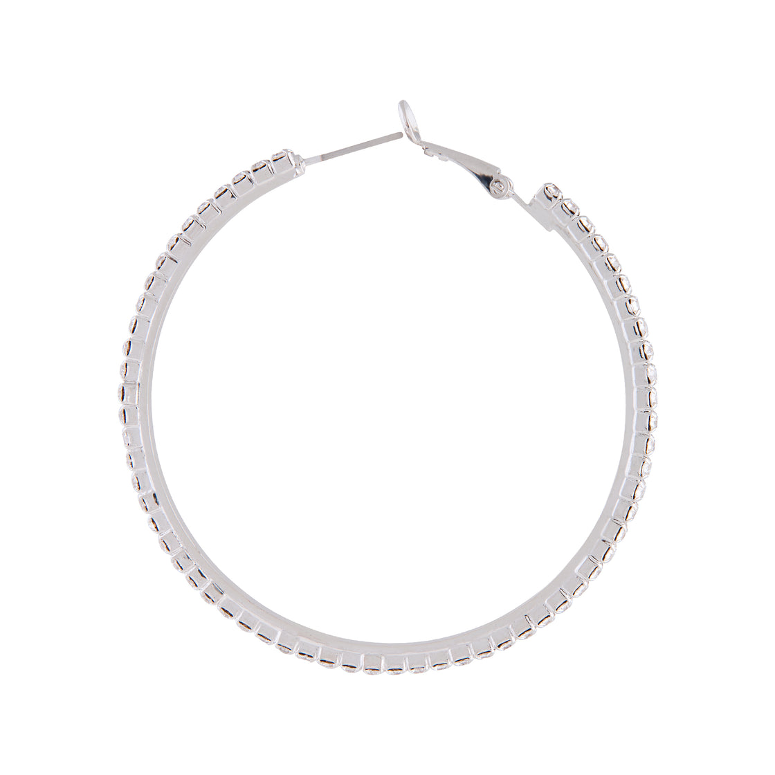 Silver Square Edged Diamante Detailed Hoop Earrings