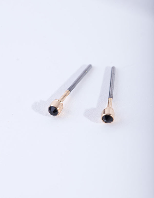 Black Tiny Diamante Stud Earrings