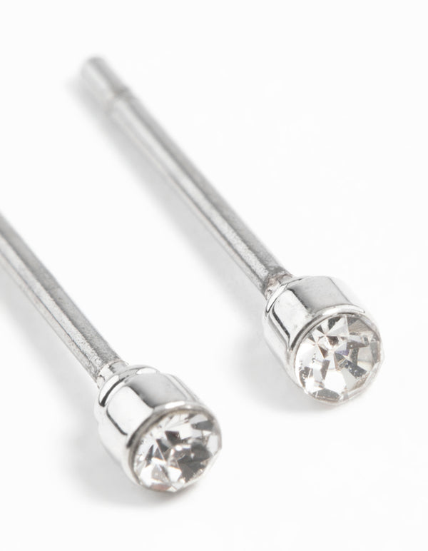 Silver Tiny Diamante Stud Earrings