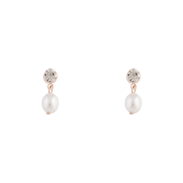 Rose Gold Pearl Drop Stone Stud Earrings