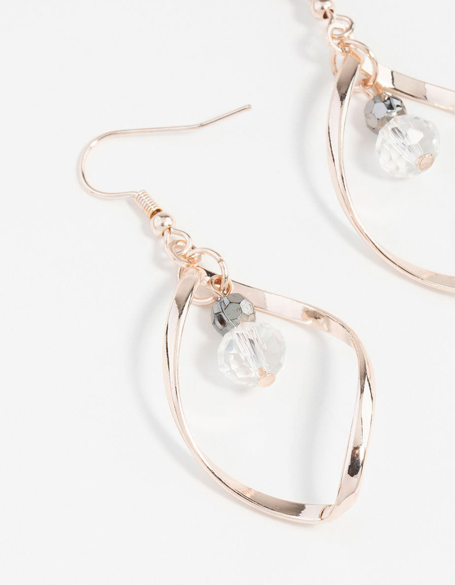 Rose Gold Twist Bead Drop Earrings