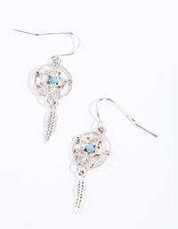 Antique Silver Mini Dream Catcher Drop Earrings - link has visual effect only