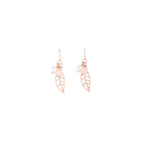 Rose Gold Pink Bead Leaf Drop Earrings - link has visual effect only