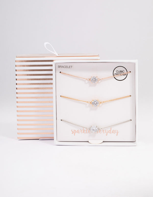 Mixed Metal Cubic Zirconia Bracelet Set