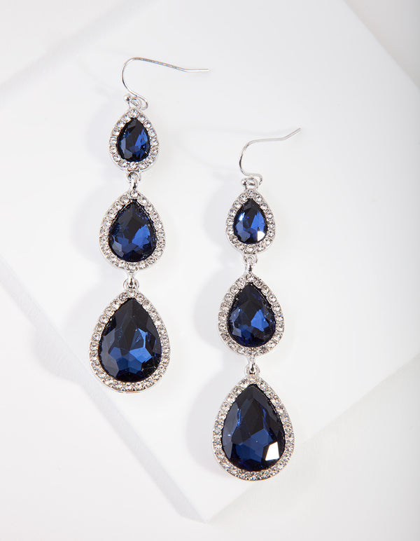 Silver Diamante Teardrop Earrings