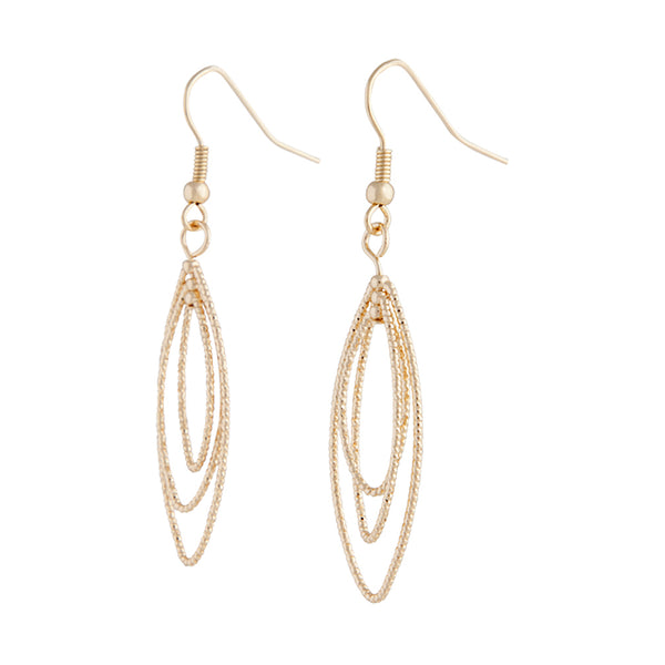 Gold Triple Diamond Cut Navette Drop Earrings