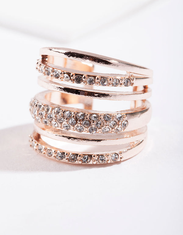 Rose Gold Six Layer Diamante Band Ring