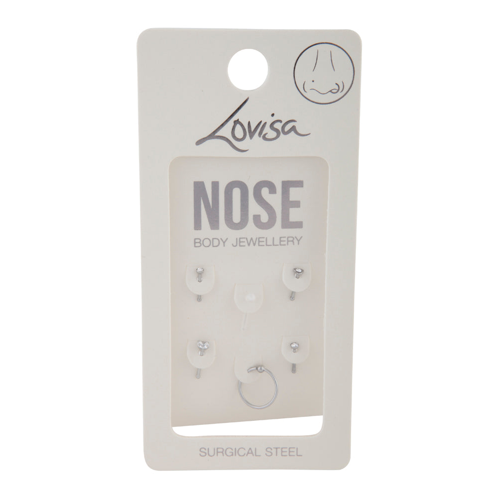 Silver Surgical Steel Mixed Nose Piercing 6-Pack