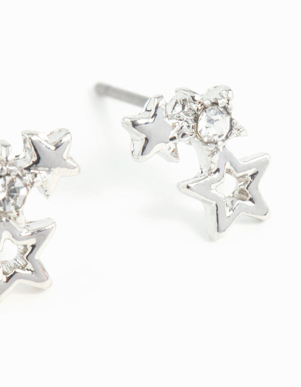 Silver Mini Star Cluster Stud Earrings