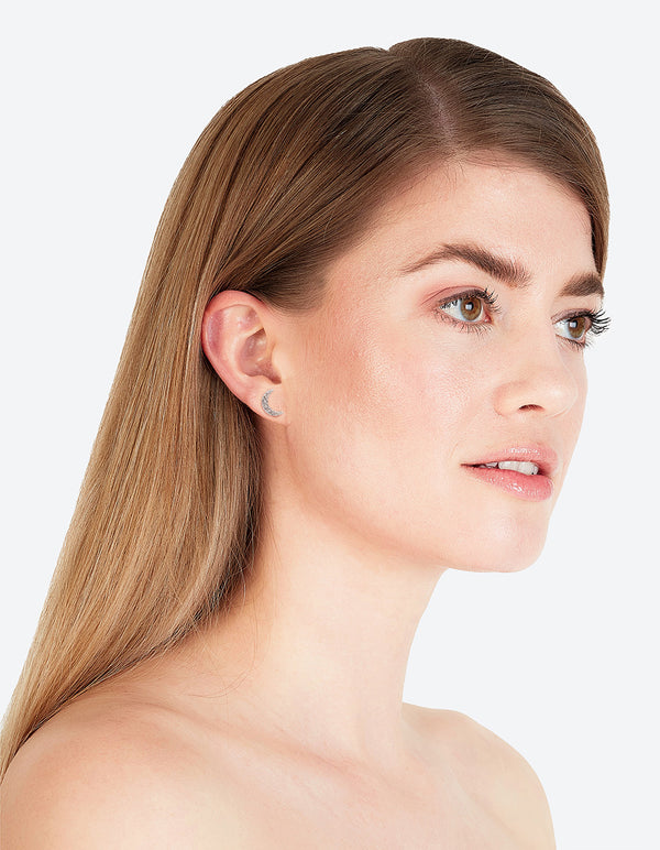 Silver Diamante Cresent Stud Earrings