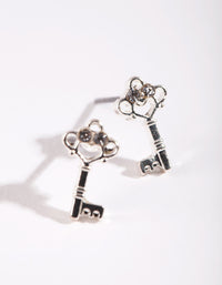 Silver Diamante Mini Key Stud Earrings - link has visual effect only