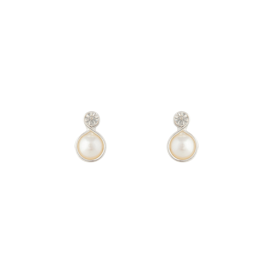 Silver Pearl Bottom Diamante Stud Earrings