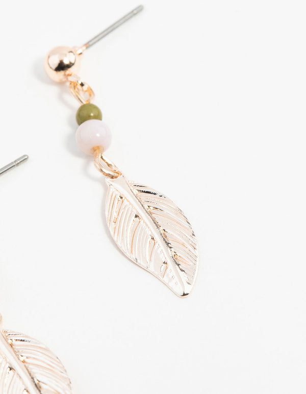 Rose Gold Textured Leaf Drop Earrings