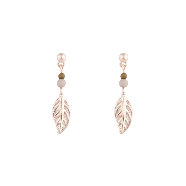 Rose Gold Textured Leaf Drop Earrings