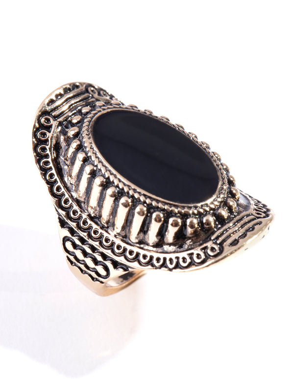Antique Gold Oval Etched Border Ring