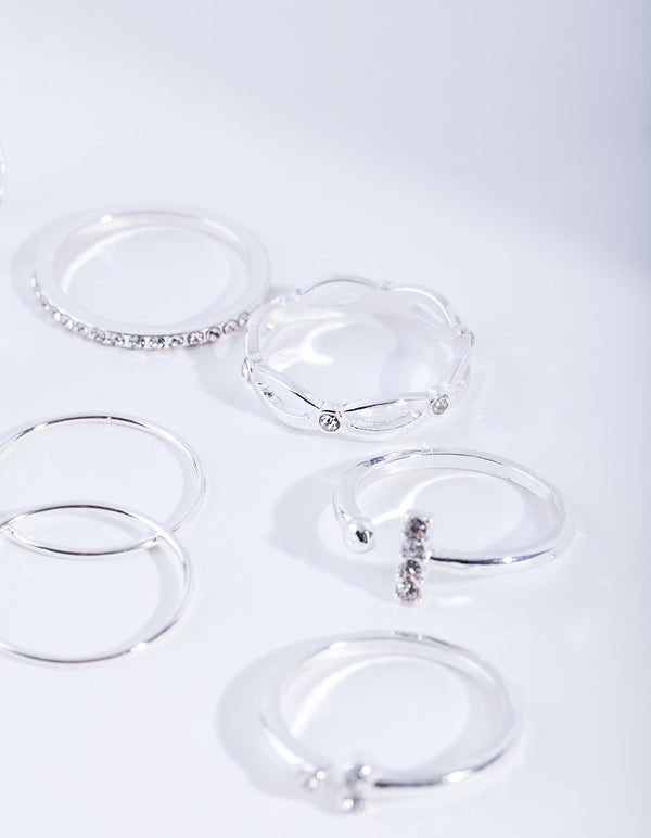 Silver Diamante Fine Mix Ring 8-Pack