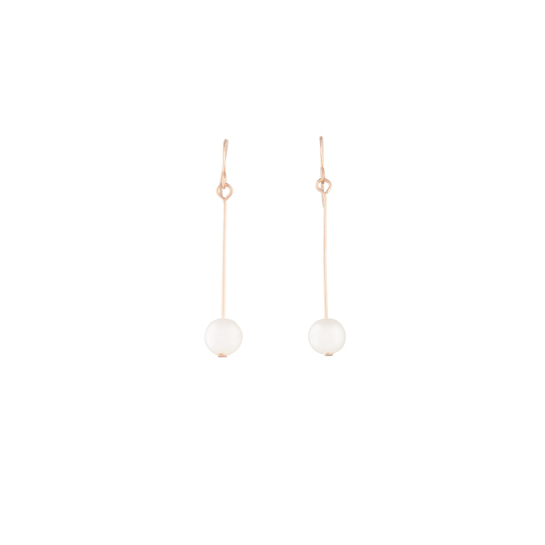 Rose Gold Fine Stick & Pearl Drop Earrings