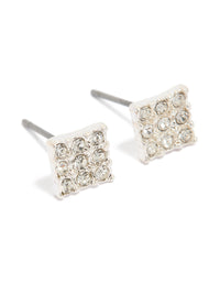 Silver Pave Diamante Square Stud Earrings - link has visual effect only