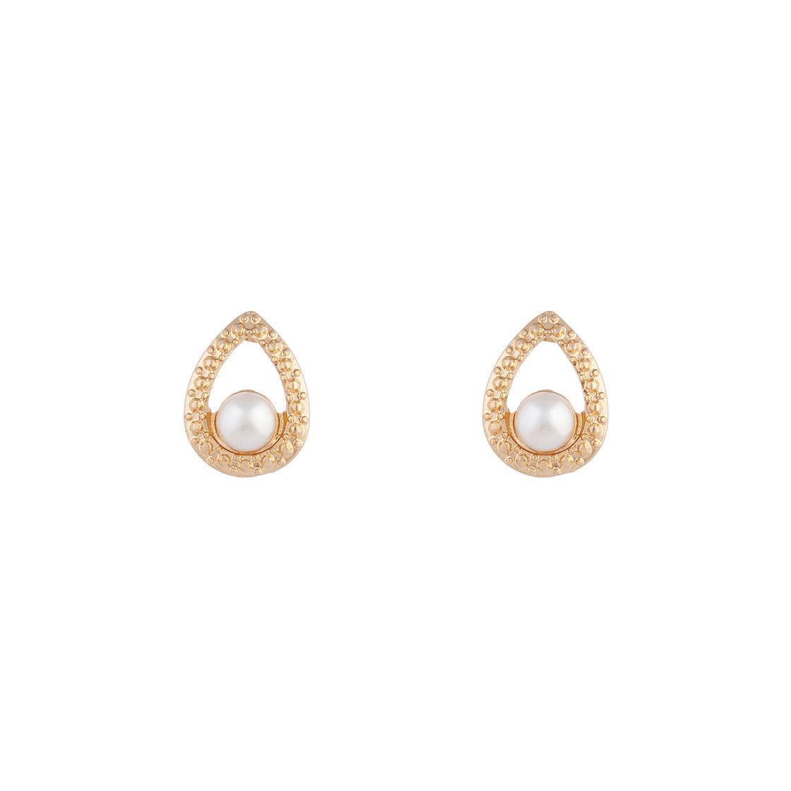 Gold Textured Pearl Teardrop Earrings