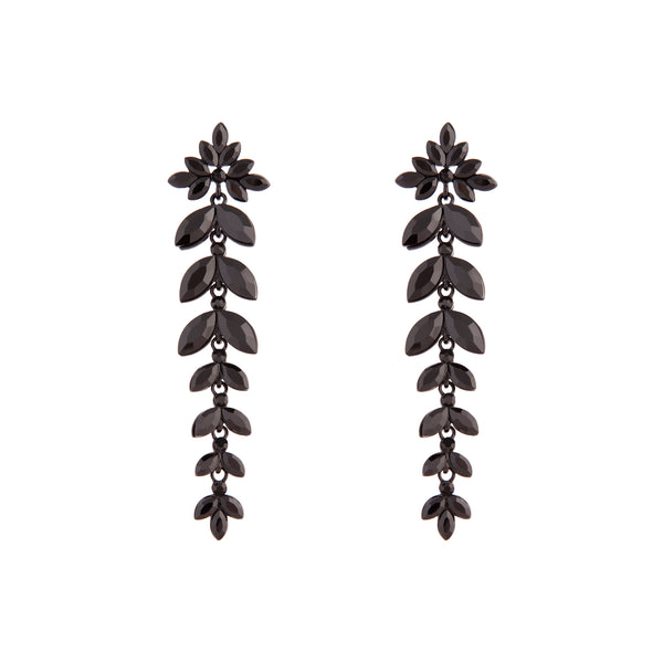 Black Graduated Floral Gem Drop Earrings