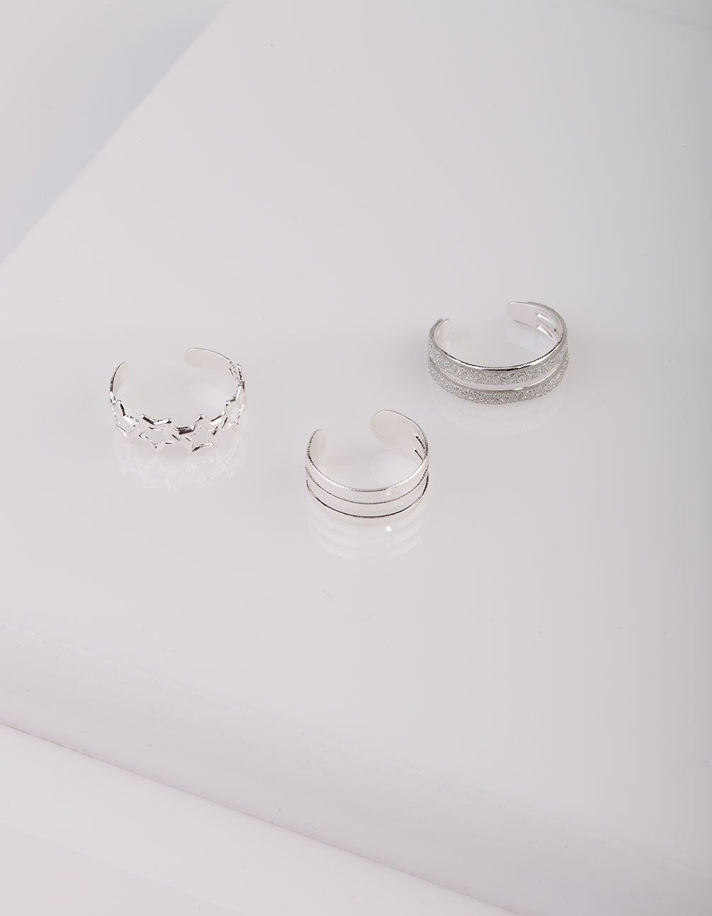 Silver Glitter Star Toe Ring Pack