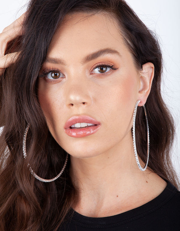 Silver Large Diamante Hoop