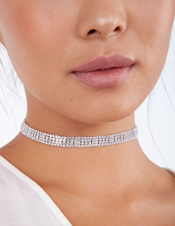 Four Row Diamante Choker & Bracelet Set