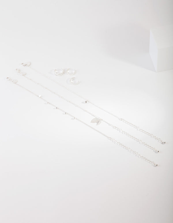 Silver Leaf Anket & Toe Ring Set