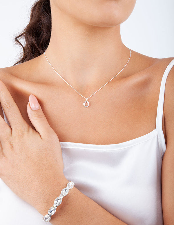 Sterling Silver Circle Diamante Pendant Necklace