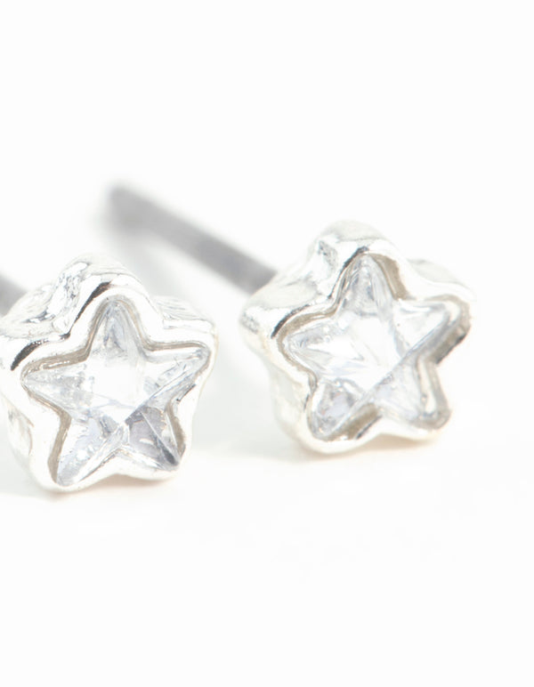 Silver Micro Star Stud Diamante Earrings