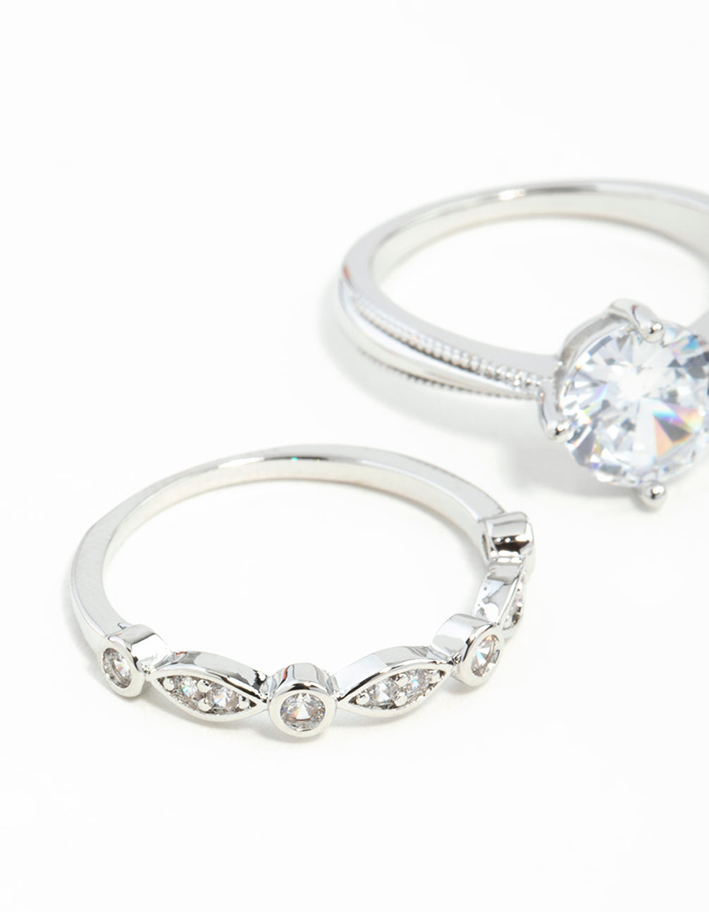 Silver Round Stone Cubic Zirconia Triple Ring Stack
