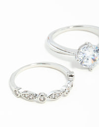 Silver Round Stone Cubic Zirconia Triple Ring Stack - link has visual effect only