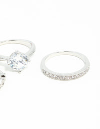 Silver Round Stone Cubic Zirconia Triple Ring Stack - link has visual effect only