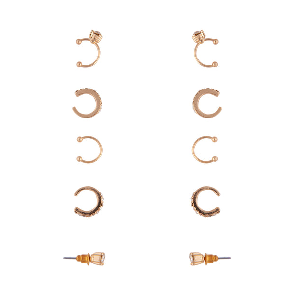 Gold Diamante Cuff Earrings 5-Pack