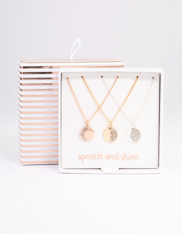 Mixed Metal Moon Phase Necklace Set
