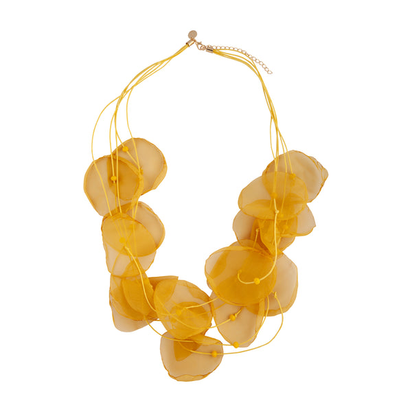Yellow Fabric Multi Row Necklace