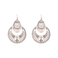 Etched Antique Silver Disc Drop Chandbali Earrings - link has visual effect only