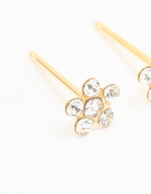 24KT Gold Plated Surgical Stainless Steel Cubic Zirconia Daisy Piercing Stud