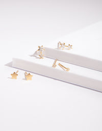 Gold Plated Sterling Silver Celestial Stud Earring Pack - link has visual effect only