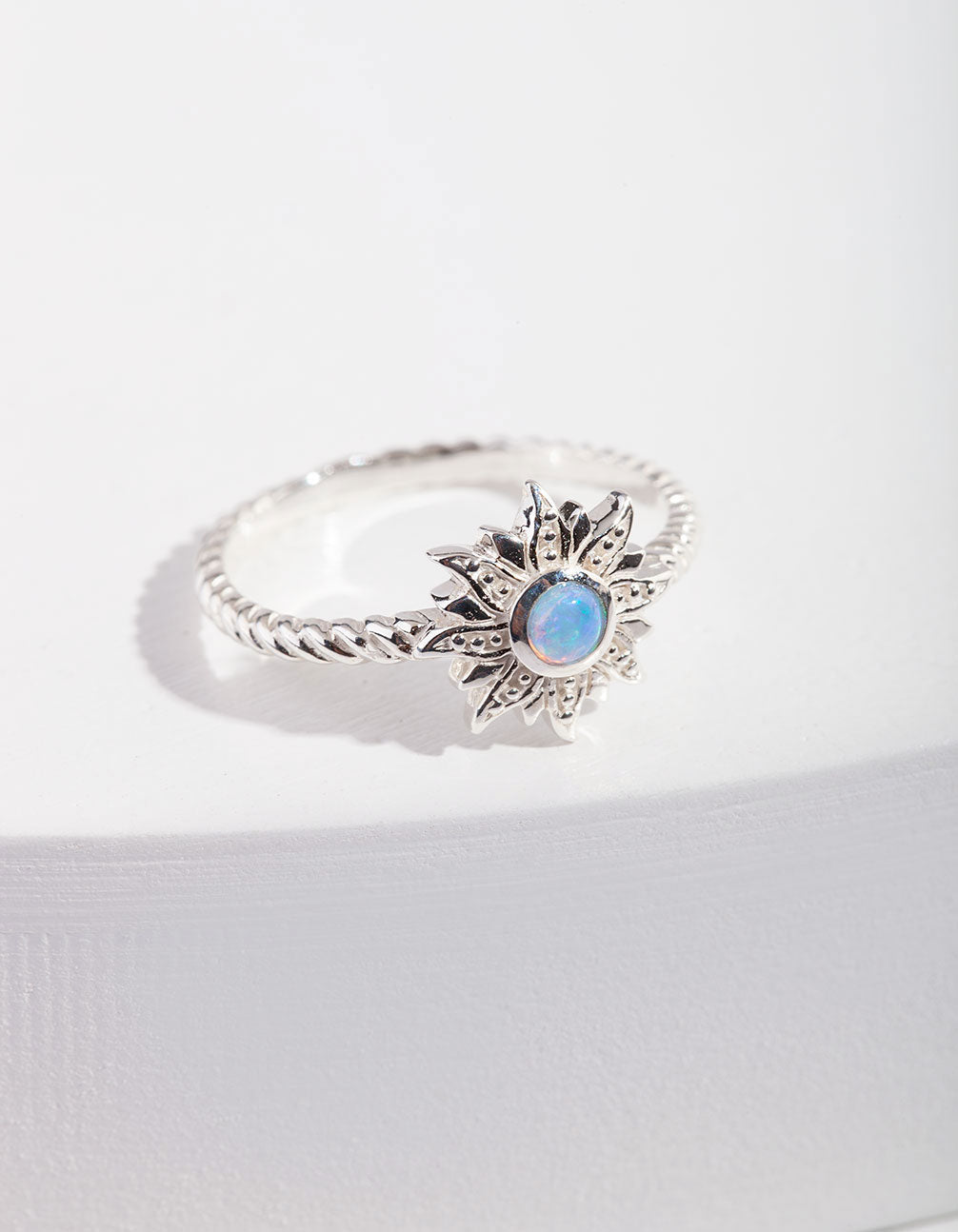 Sterling Silver Synthetic Opal Sun Ring