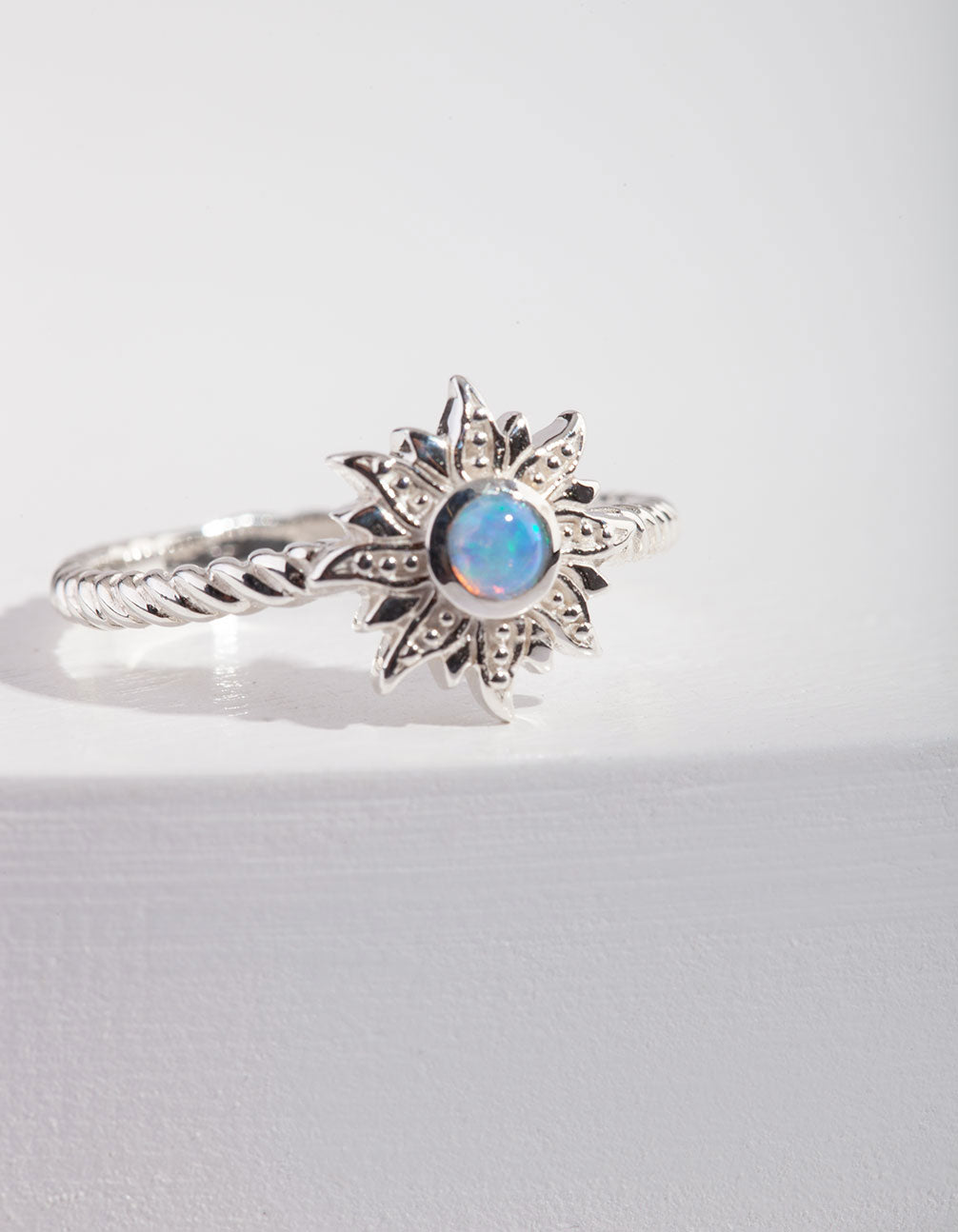 Sterling Silver Synthetic Opal Sun Ring
