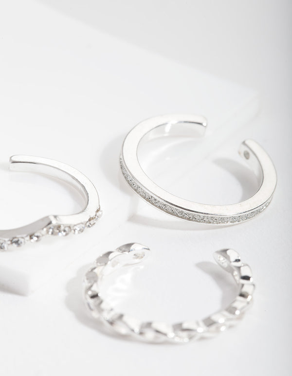 Silver Diamante Band Toe Ring Pack