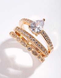 Gold Teardrop Cubic Zirconia Engagement Ring Stack - link has visual effect only
