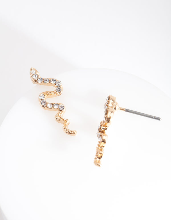 Gold Diamante Snake Stud Earrings